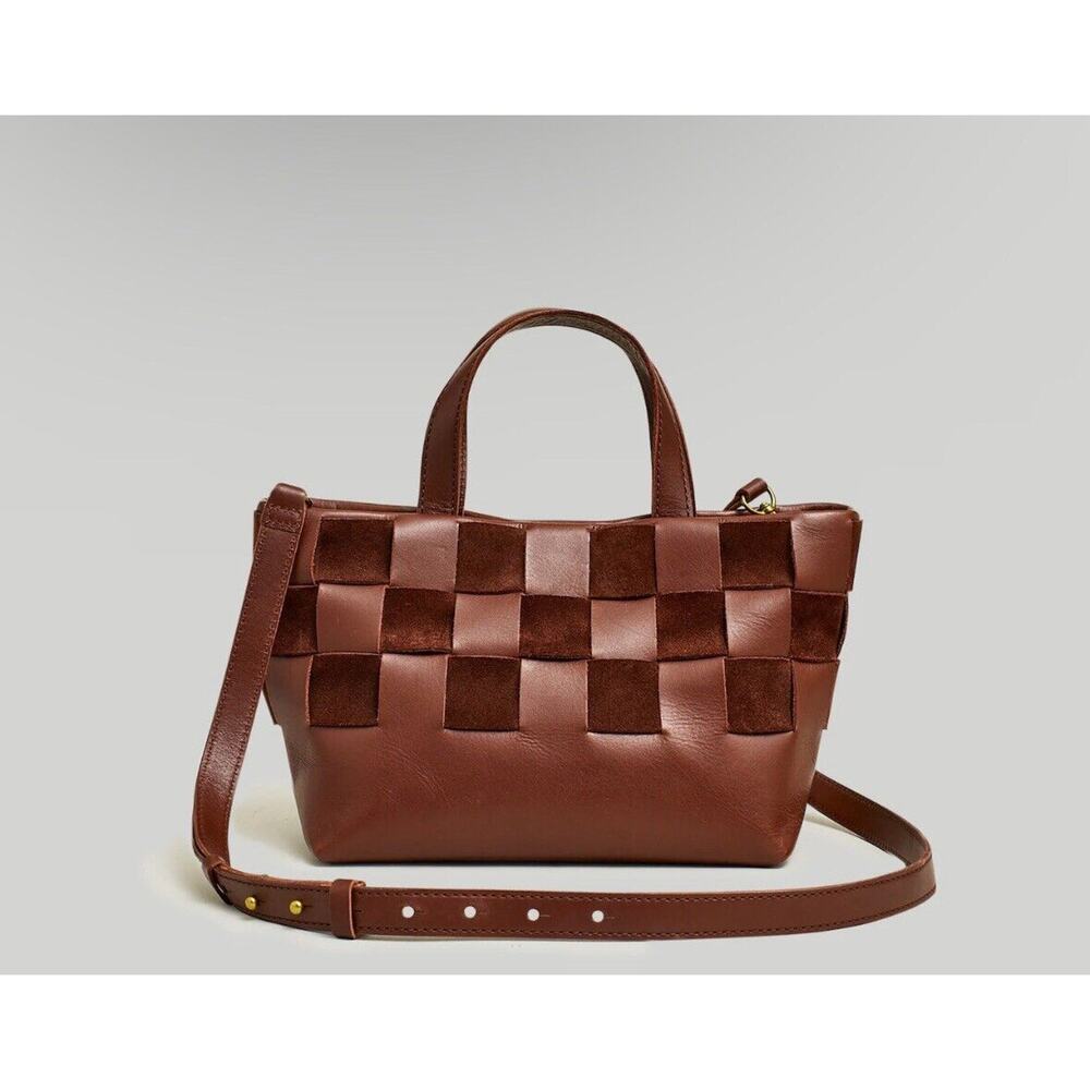 NWOT Madewell Brown Mini Basketweave Leather & Suede Shoulder Bag Purse